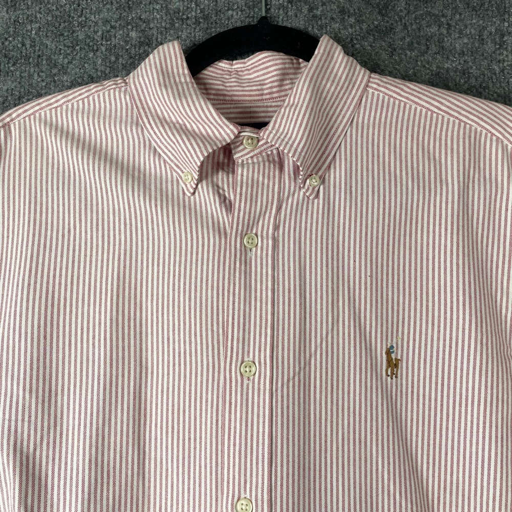 Ralph Lauren Shirt Mens M Red Striped OCBD Button Down Classic Fit Long Sleeve